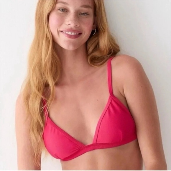 J Crew pink ribbed triangle bikini top size L new - Picture 1 of 8